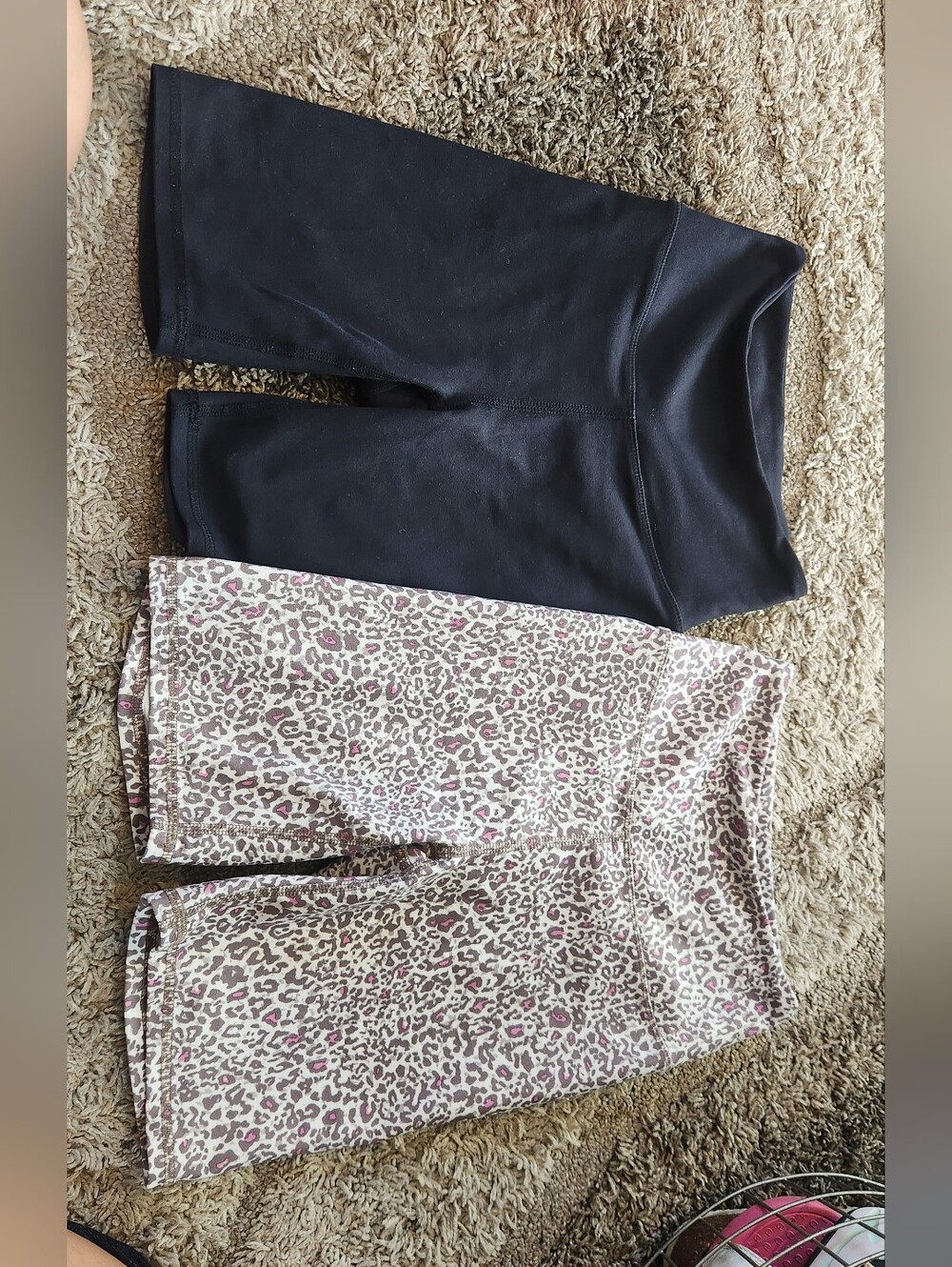 Balance Collection Two-Piece Bike Shorts Set in Black and Beige Leopard